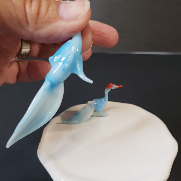 Vintage MCM Two Miniature Blue Hand-Blown Glass Bird Figurines 2" Set of 2 - Picture 5 of 8